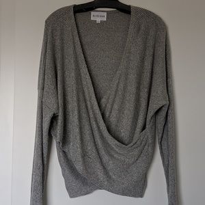 Soft gray drape-front sweater